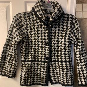 A. Ida Black & White Houndstooth Button Up Italian Wool Blend Cardigan Sweater